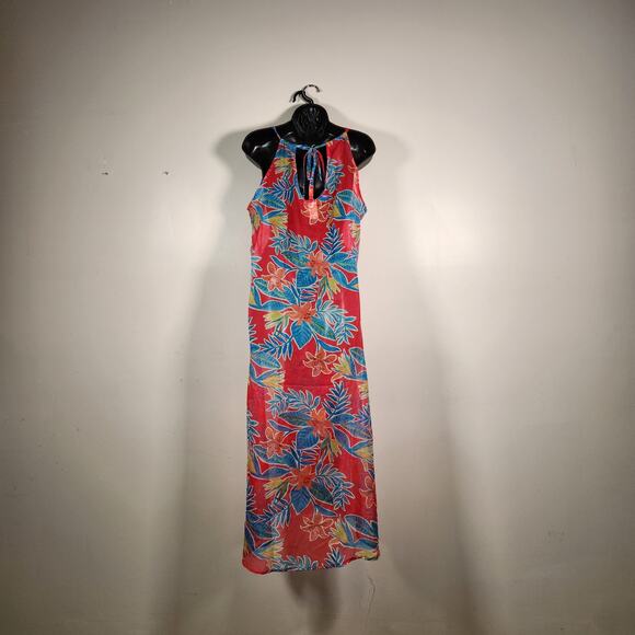 SUNSETS Tiger Lily Destination Dress Women S-M Tie Back Hi Low Sheer Maxi Floral - Picture 3 of 10